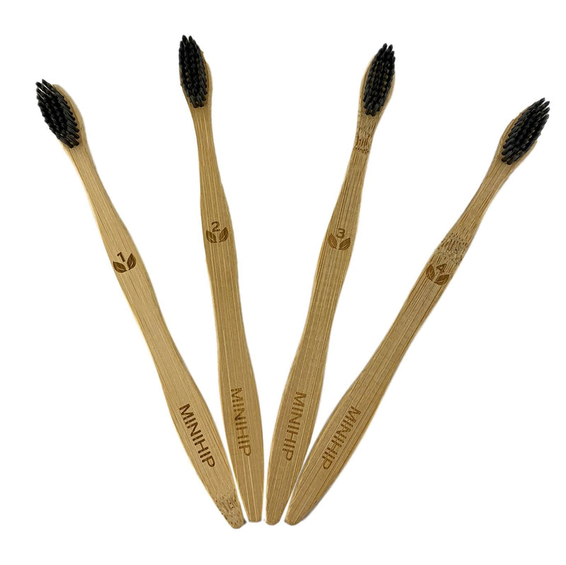 MINIHIP - Ensemble de 4 brosses à dents en bambou et charbon